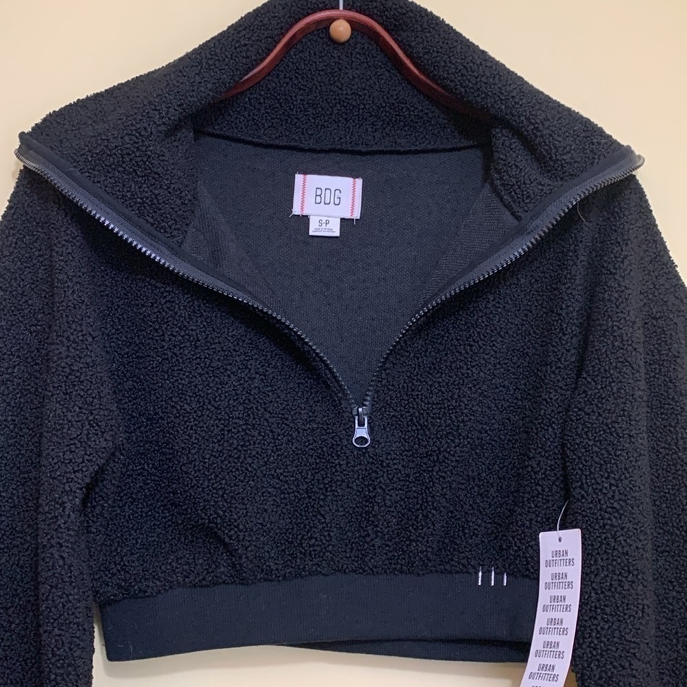 Urban Outfitters Black BDG NWT New Leaf Quarter-Zip Cropped Sweater Jacket Top S - Picture 15 of 17